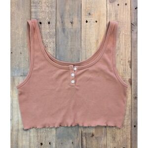 American Eagle Crop Henley Tank Top Women's Size Medium Ribbed Cotton Blend Rust